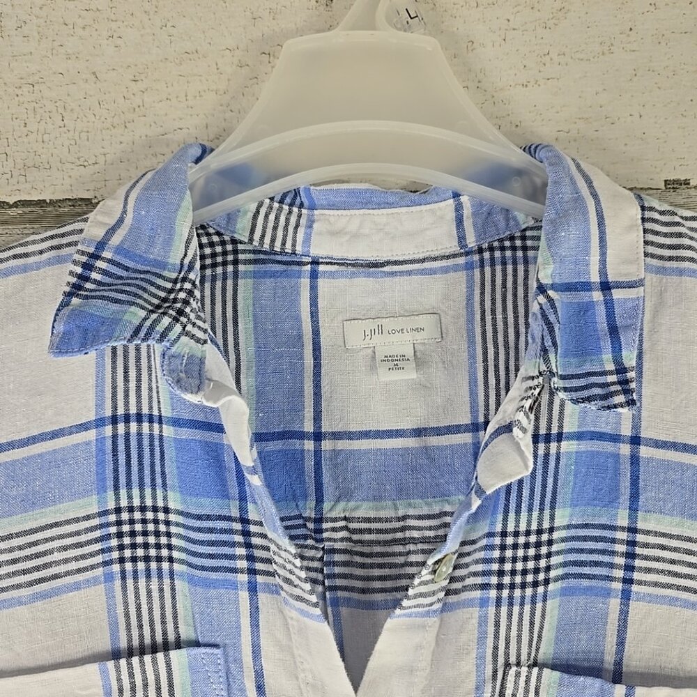 J. Jill Love Linen Plaid Full Button Up Shift‎ Dress WOMEN'S SIZE MEDIUM PETITE. - Picture 6 of 16